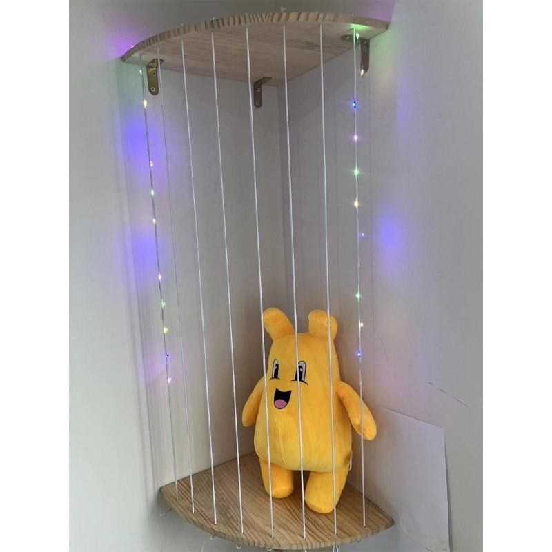 Adjustable Length Wood  Stuffed Animal Holders with LED Light Plush Toy Organizers for Bedroom or Playrooms Decors