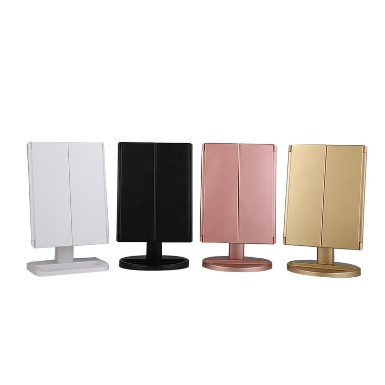 LED Desktop Folding Vanity Mirror with 2X/3X Magnification, Dual Power, Touch Dimming, Tri-Fold Design