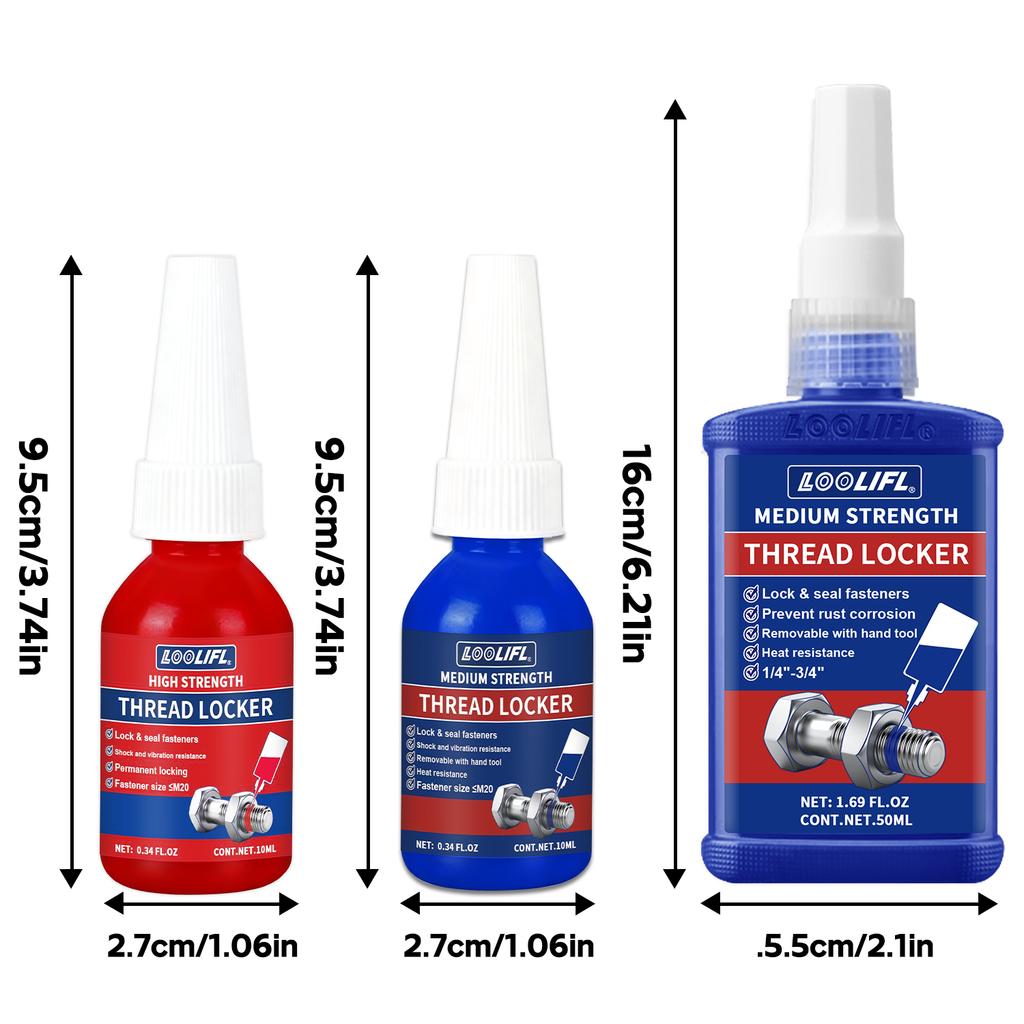 50ML 243 Blue Medium Strength Threadlockers,Universal Thread Adhesives,For All Metal Threaded Components,Removable Waterproof Thread Lock3