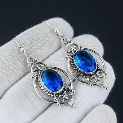 London Blue Topaz Ohrring, London Blue Topaz Silber Ohrring, Oval Ohrring, 925 Sterling Silber Ohrring, Edelstein Ohrring, Baumeln Ohrring