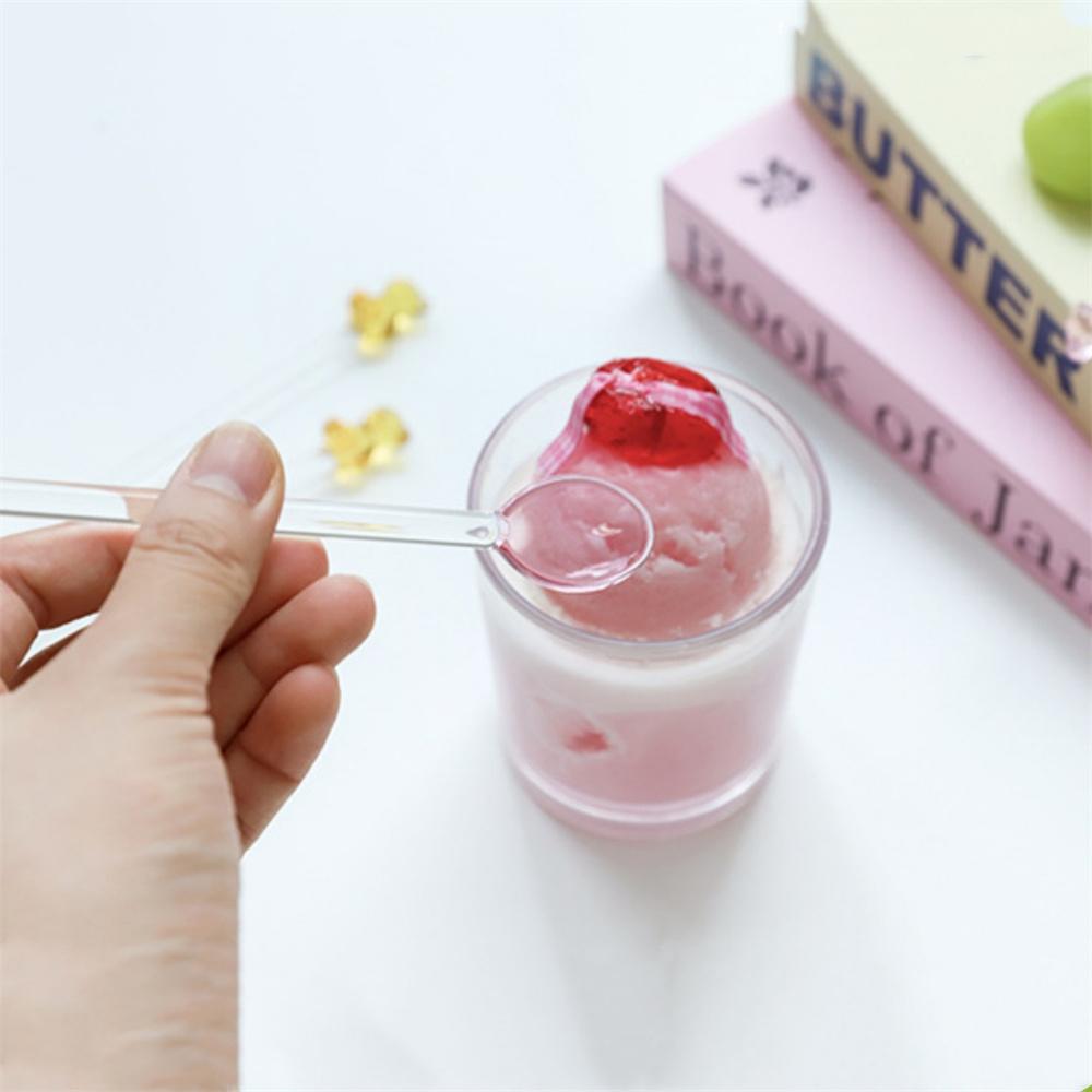 Japanese Style Creative Milk Dessert Teddy Bear Spoon Colorful Transparent Glass Spoon Cute Long Handled Coffee Stirring Spoon