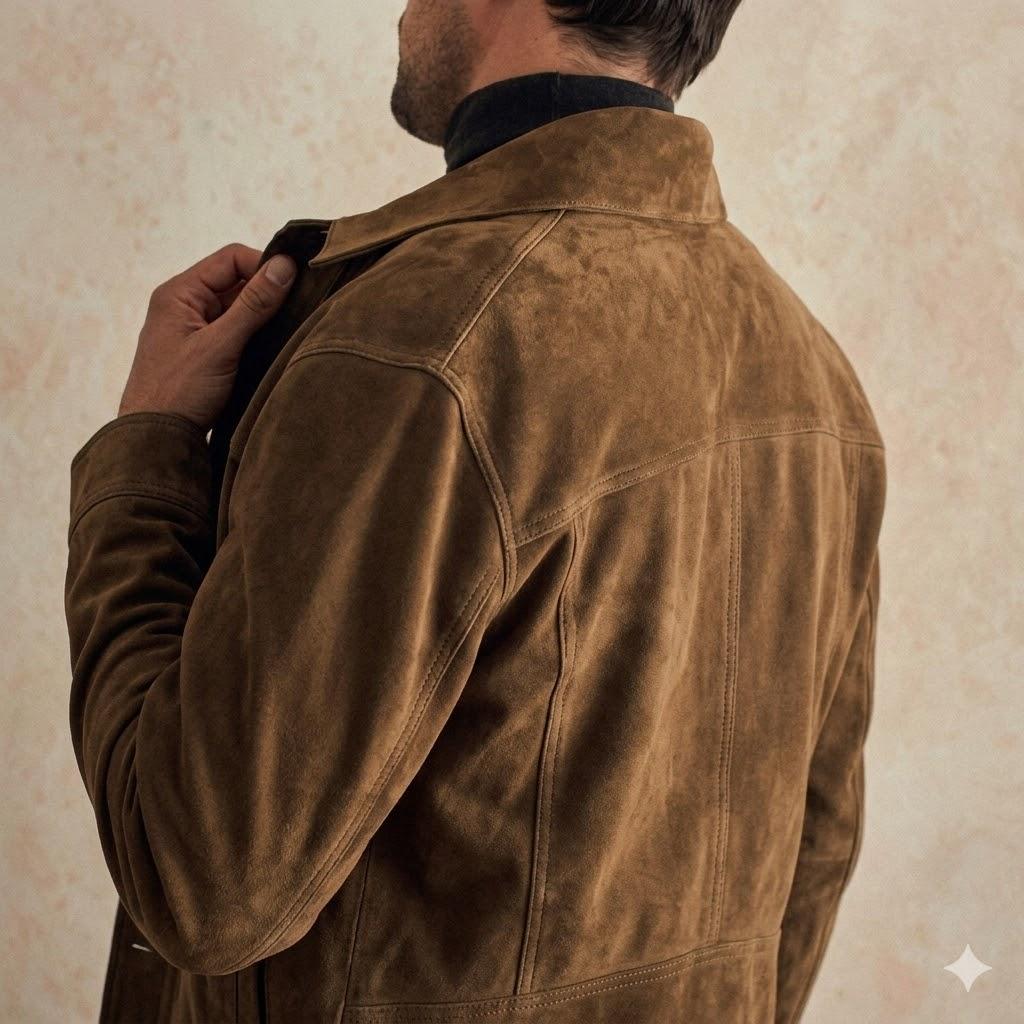 Handmade Stylish Biker Jacket Men’s Brown Suede Real Soft Lambskin Leather Fit