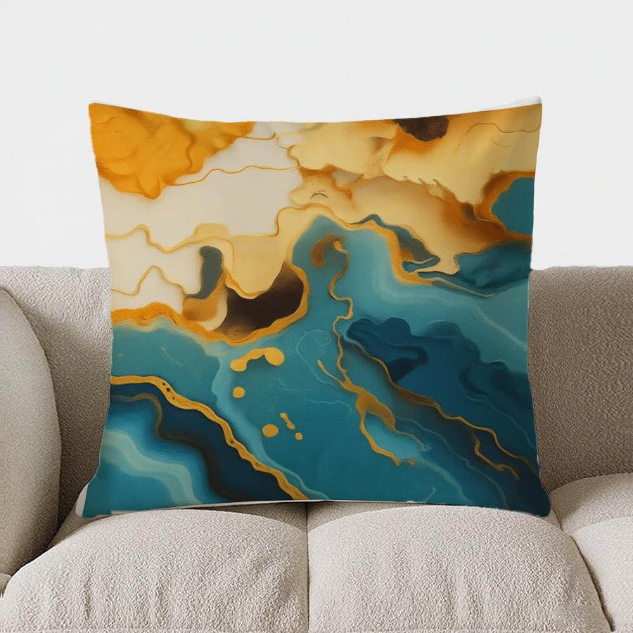 Home Decor Abstract Gold & Teal Marbled Cushion Cover Pattern Cushion Cover Suitable For Sofa Bedroom Car Pillow Cover