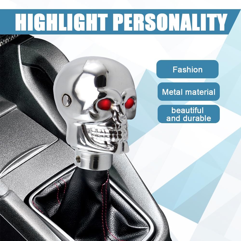 ASUBHA Skull Shifter Knob, Personalized Skull Shifter Head With Adjustable LED Double Eyelet Decorations, Gear Knob Head Universal Car Interior
