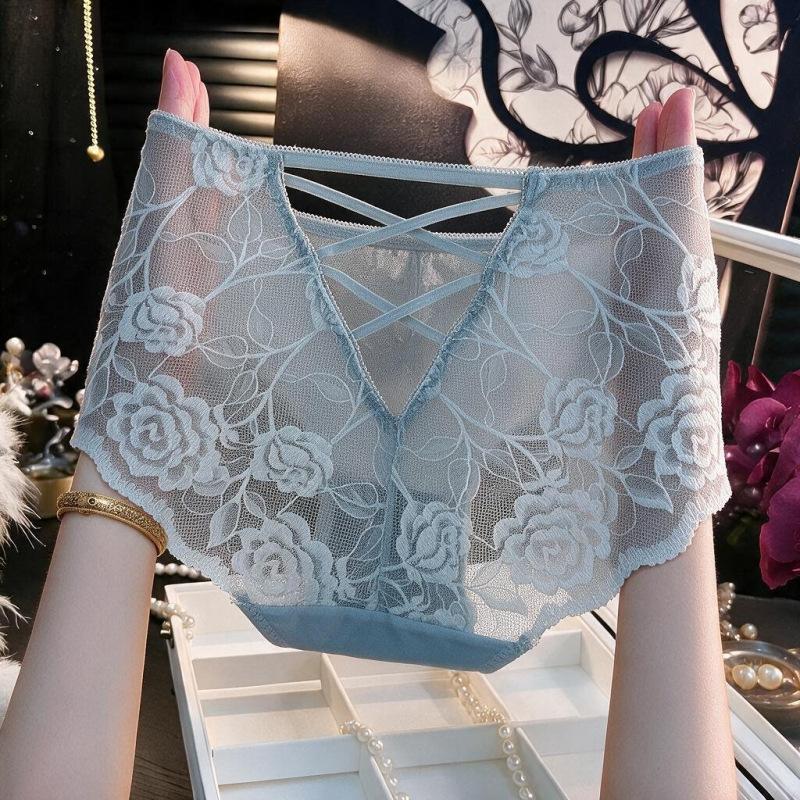 Big Size Ladies Summer Hot Lace Hollow No Mark Cotton Crotch Waist Triangle Briefs