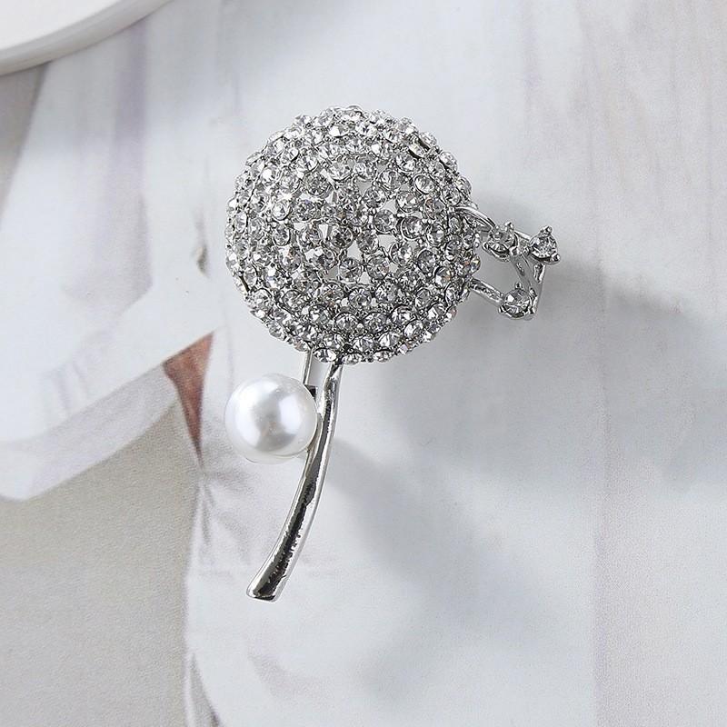 Temperament Dandelion Inlaid Diamond Brooch, Women'S Coat Pearl Corsage Suit Accessories Pin