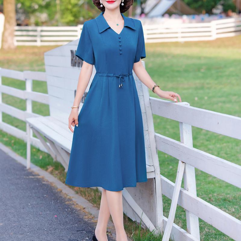 Elegantní šaty pro ženy nadměrných velikostí s krátkým rukávem Vintage šaty letní jednobarevné