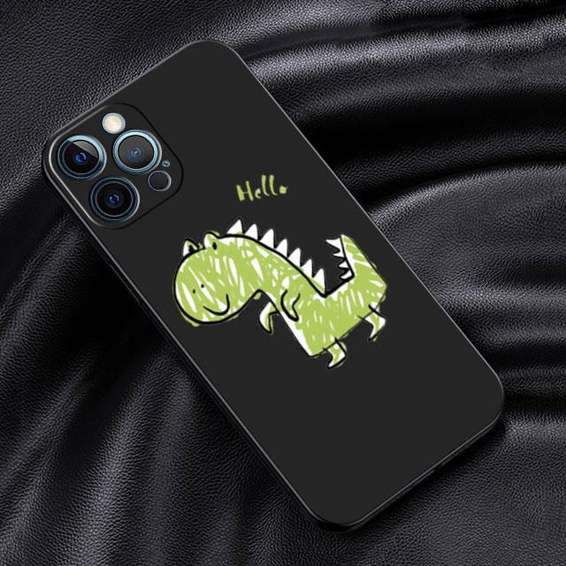 Fall für Apple iPhone 14 13 11 12 Pro 7 XR X XS Max 8 Plus 6 6S SE 2022 13Pro Schwarz Soft Phone Funda Little Dinosaur Cute