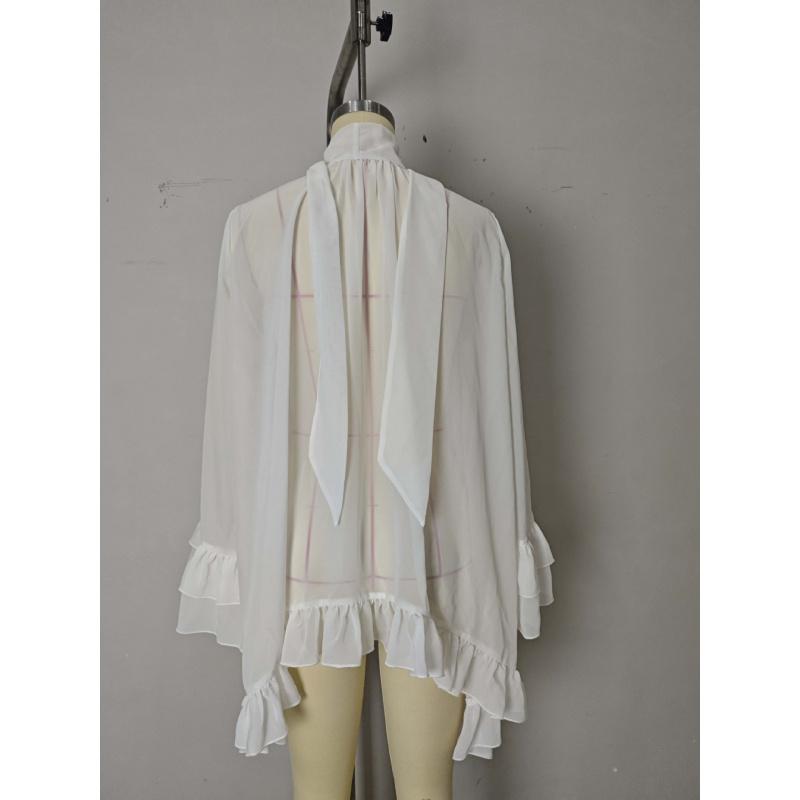 New Summer Women Clothing Sexy Halter Neck Sheer Cape Blouse With Ruffled Long Sleeves Women Top