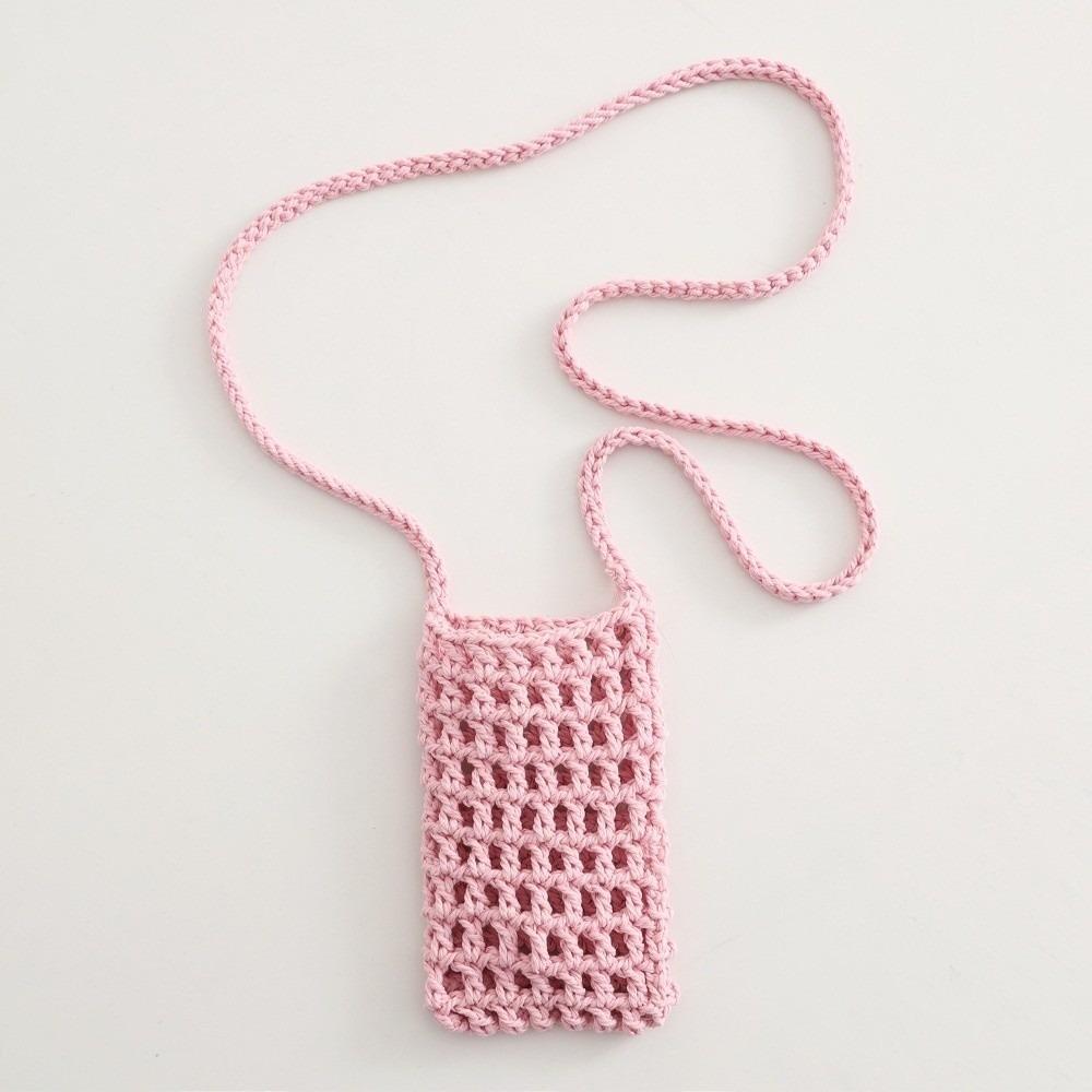 Fashion Vibrant Colorful Knitting Phone Bag Lightweight Hollow Design Beach Purse Portable Small Shoulder Bag Beach Travel