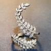 Creative Plant Leaf Zircon Silver-Plated Long Ring for Women
