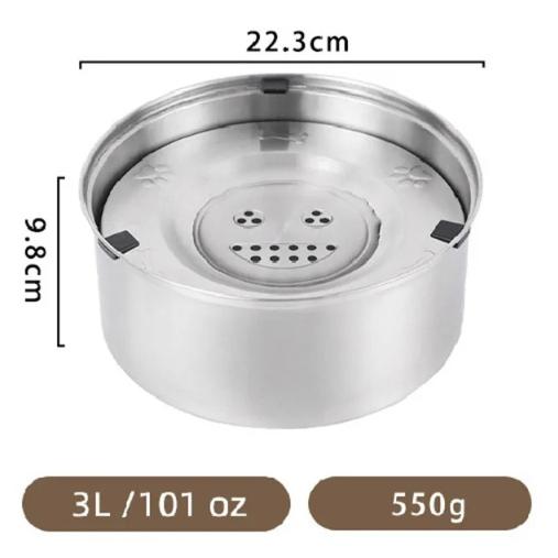 Anti-Spill 3L Stainless Steel Dog Water Bowl, Non-Slip Base Slow Drinking Water Dispenser Feeder for Medium Large Dogs