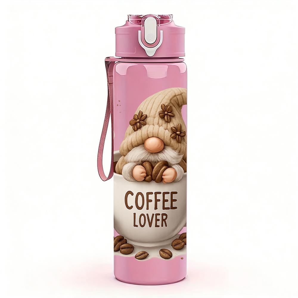1PC Coffee Gnome Mug Graphic 750ml Color Plastic Sports Water Bottle Leakproof Flip Straw Lid For Sports Office Home Use