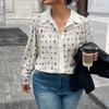 Europe and the United States new women's shirt top Amazon apricot printing hollow design polo collar fashion casual top