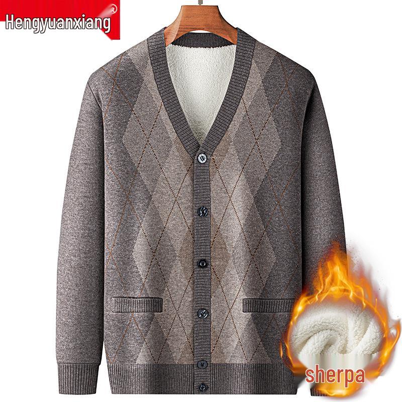 

Мужской кардиган Hengyuanxiang из шерсти ягненка - Толстый зимний трикотаж для мужчин среднего и пожилого возраста 165 (Up to 120 lbs) верблюд