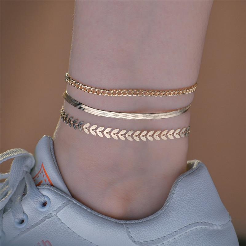3pcs/set Gold Color Simple Chain Anklets For Women Beach Foot Jewelry Leg Chain Ankle Bracelets Women Accessories