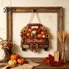 Outdoor Front Door Hanging Decor Harvest Pumpkin Truck Sign for Door, Wooden Fall with Retro Pickup Home Hemp Rope, Distressed Farmhouse Welcome Sign,