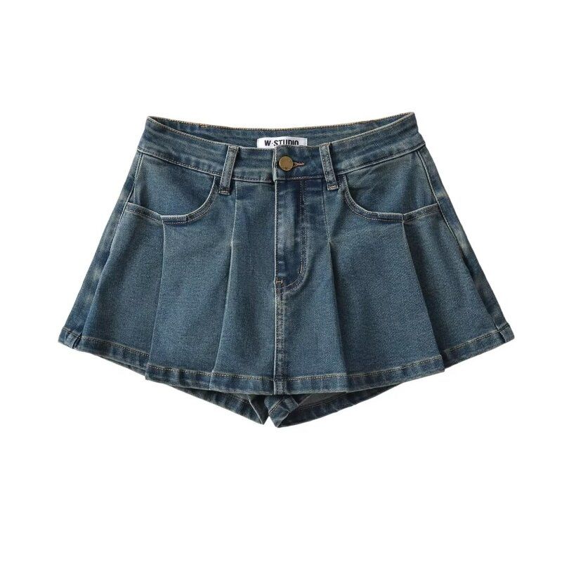 Fashion Style 2023 New Arrival Women's Clothing Stylish Slim Looking Easiest for Match Casual High Waist Stretch Pleated Denim Skirted Leggings