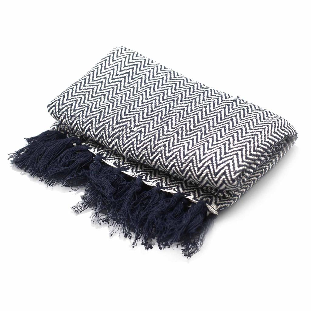 Throw Blanket Navy Zigzag 125x150cm