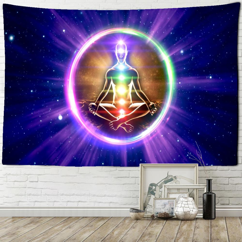 

Индийский гобелен с Медитатором, настенный Гобелен с семью чакрами, психоделическая мандала, колдовство, тапиз, хиппи, домашний декор 95x70cm