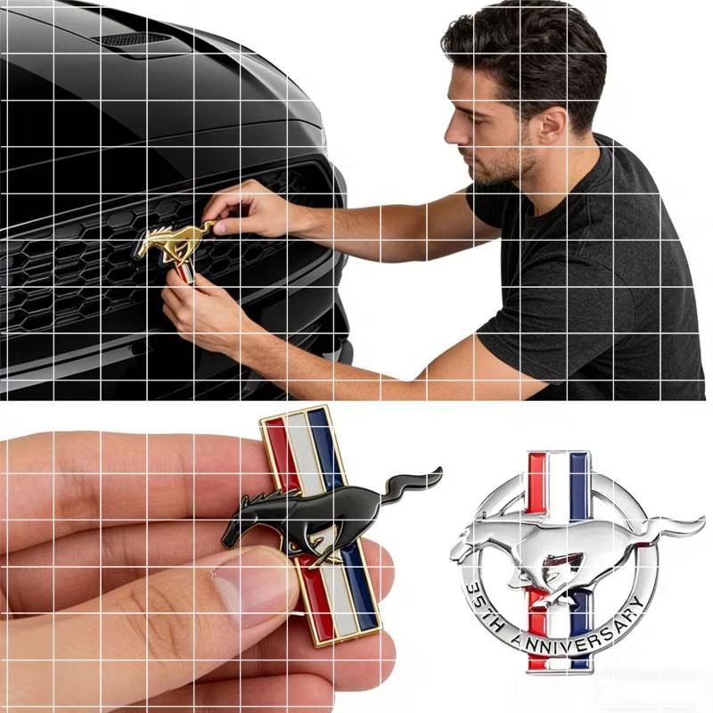 AJV1 3D Metal Fender Side Badge Decal Rear Trunk Running Horse Emblem Styling for Ford Mustang Kuga Escape Focus Ranger Edge Fusion