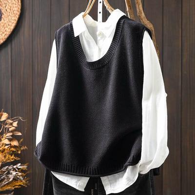 Knitted Vest Women Loose Large Size Casual Versatile Sleeveless Back Button Vest