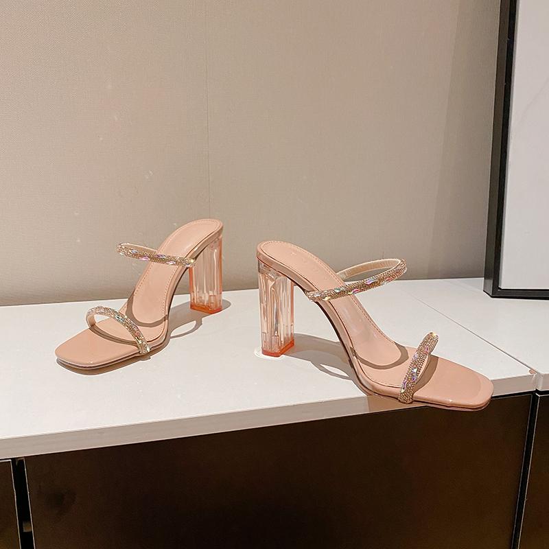 Sexy Clear Strange High Heels Summer Women's Slippers Slides Ladies Open Toe Evening Party Shoes