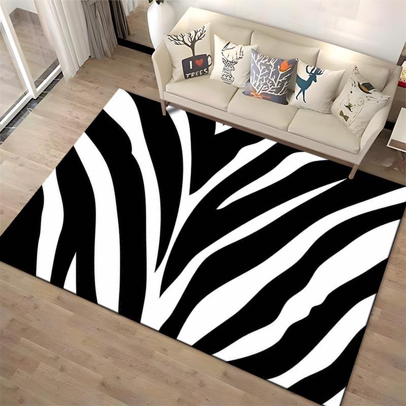 "Black and White Zebra Stripe Area Rug for Modern Home Decor" Suitable for use as an anti-slip for living room bedroom sofas