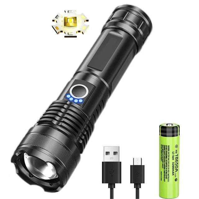 20000LM Most Powerful LED Flashlight Super Bright Long Range Torch Type-C Charging Tactical Flashlight With Power Display