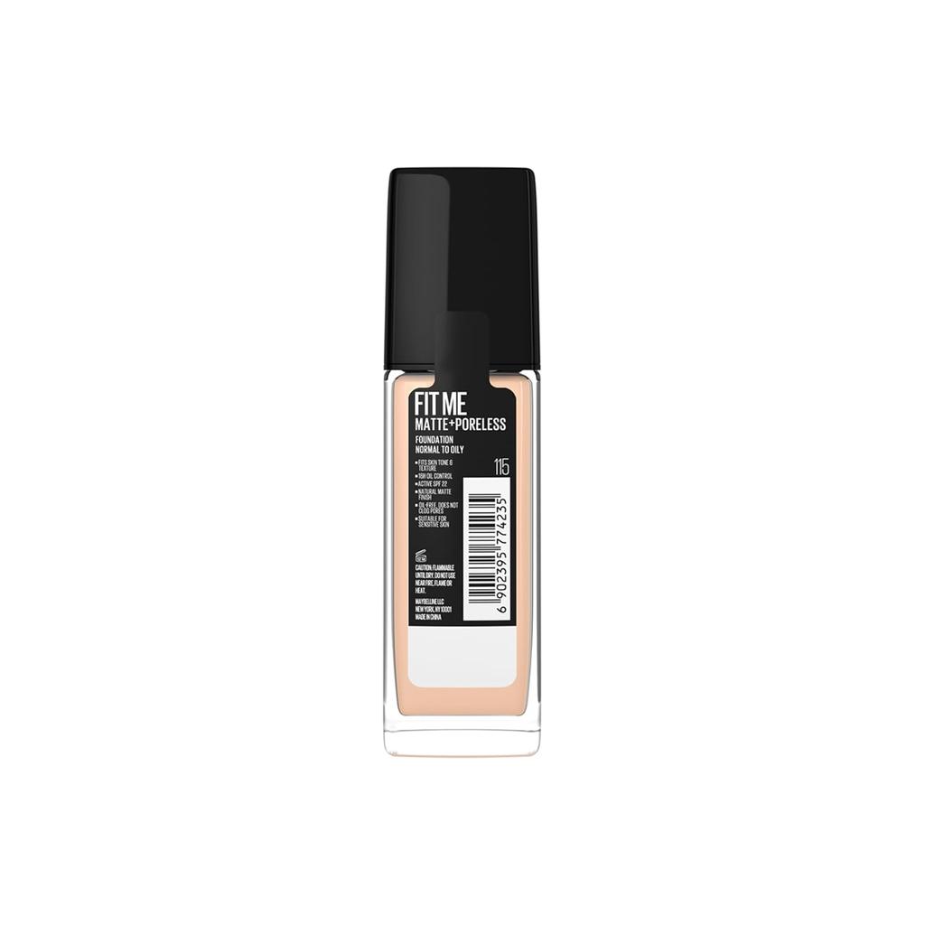 Maybelline New York Fit Me Matte Poreless Liquid Foundation 115 Ivory 30ml With SPF 22 Oil Absorbing Lightweight Long Wear Natural Finish
