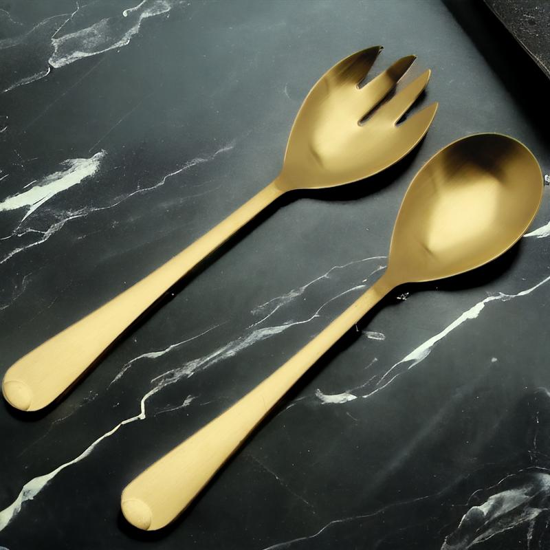 Spoon Long Cutlery For Salad Fork Spoon Set 2 Pieces Gold