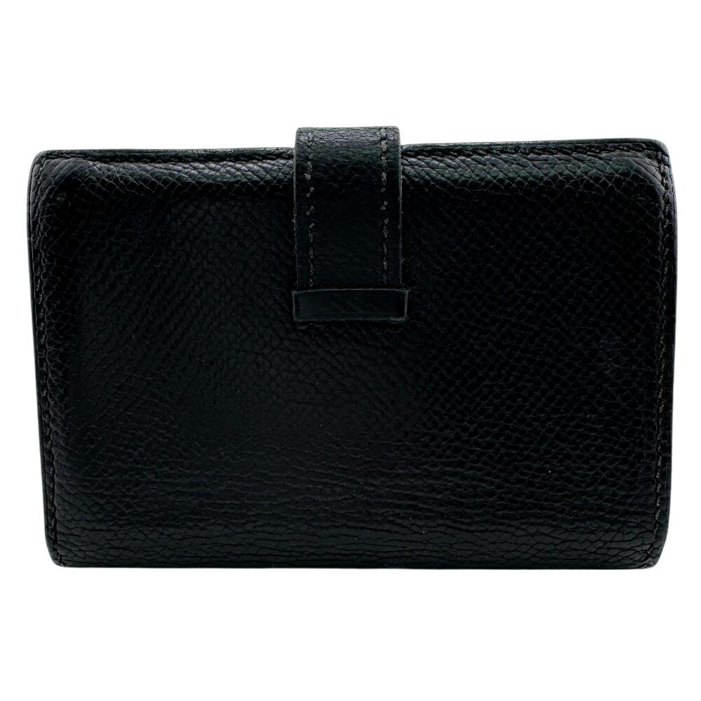 HERMES Bean leather Card Case black leather unisex Used