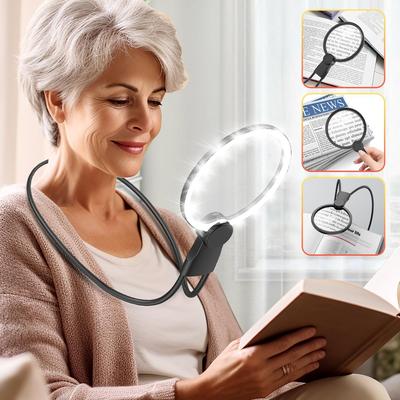 Neck Wearing Magnifying Glass With Light, 5X Illuminated Magnifier For Seniors Reading, Jewelry Making,electronics Repair,sewing