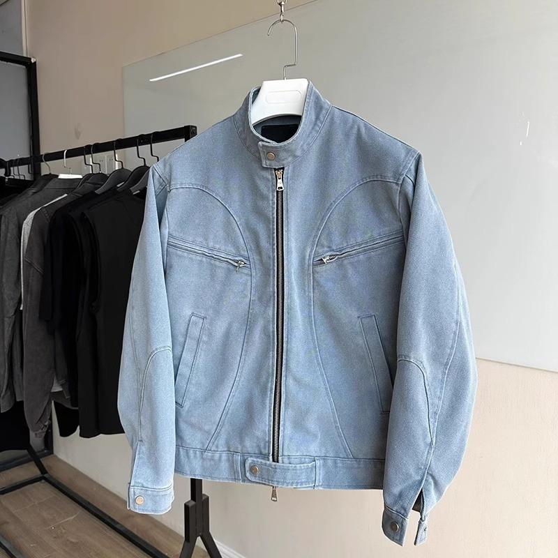Womens Vintage Zip Denim Jacket Casual Pilot Baseball Coat Loose Fit Streetwear