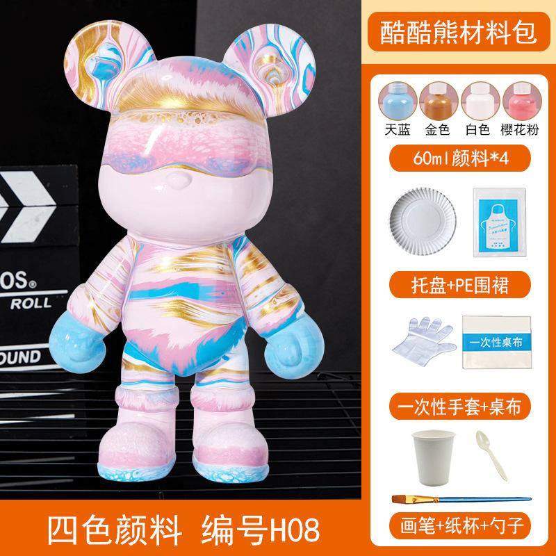 Homemade Creative Fluid Bear Fluid Cool Bears White Mold DIY Painting Handmade Toy Material Kit Gift Home Decor Animal Ornaments
