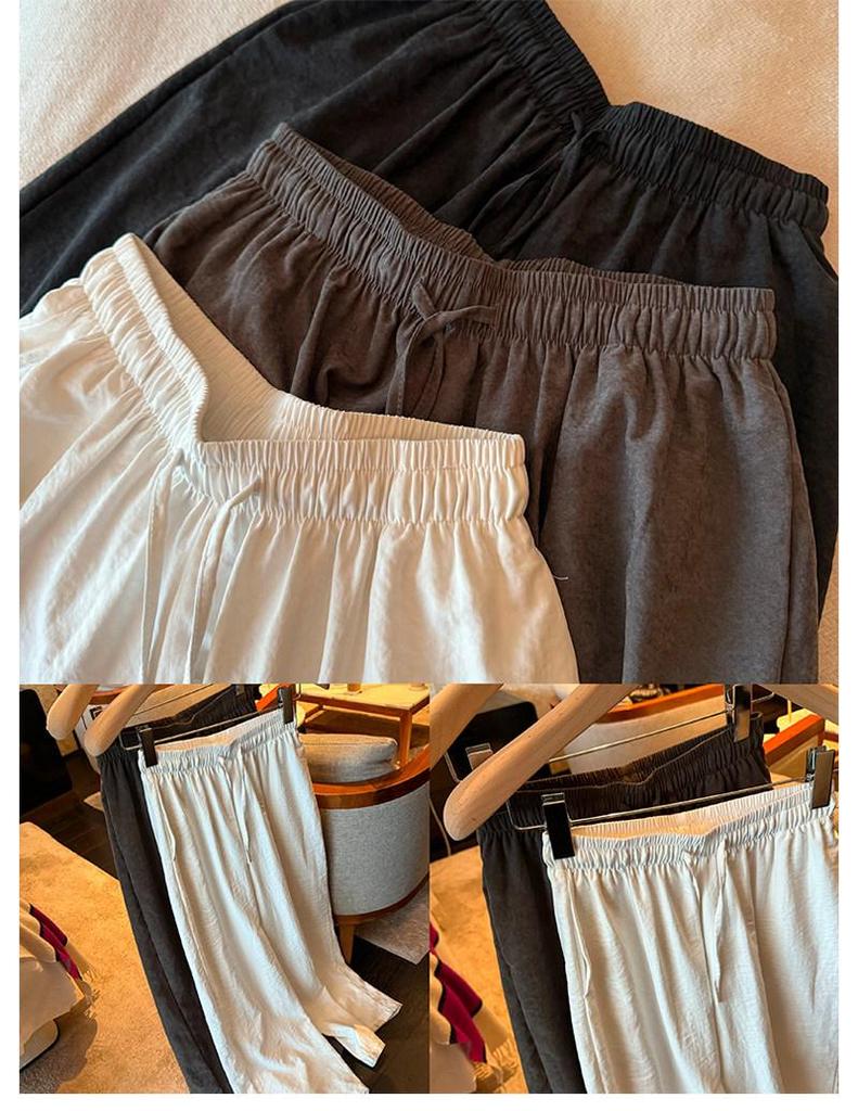 Superniniyy Wrinkled Texture Drawstring Wide-Leg Casual Pants for Women