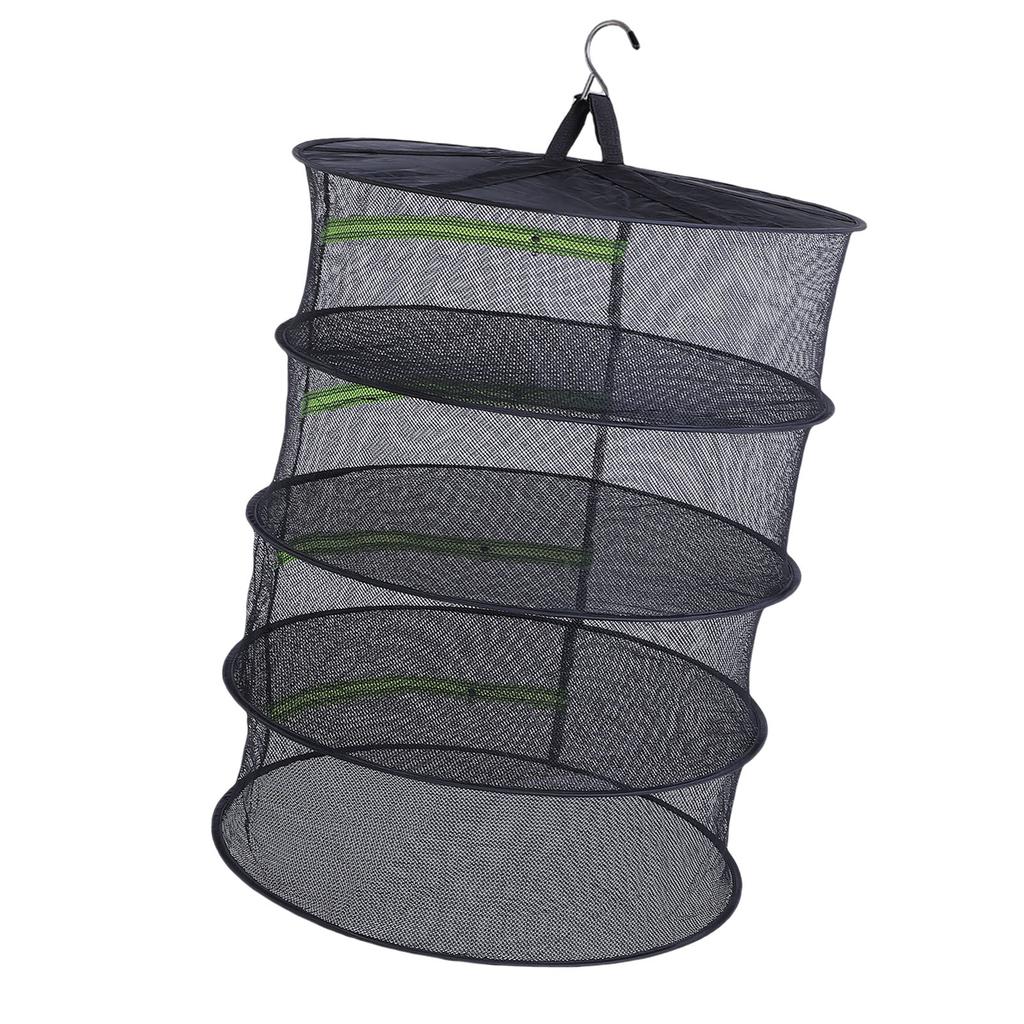 Hanging Mesh Drying Rack 4 Layer Nylon Foldable Hanging Basket Dryer Net with Zipper for Plants Flowers Clothes