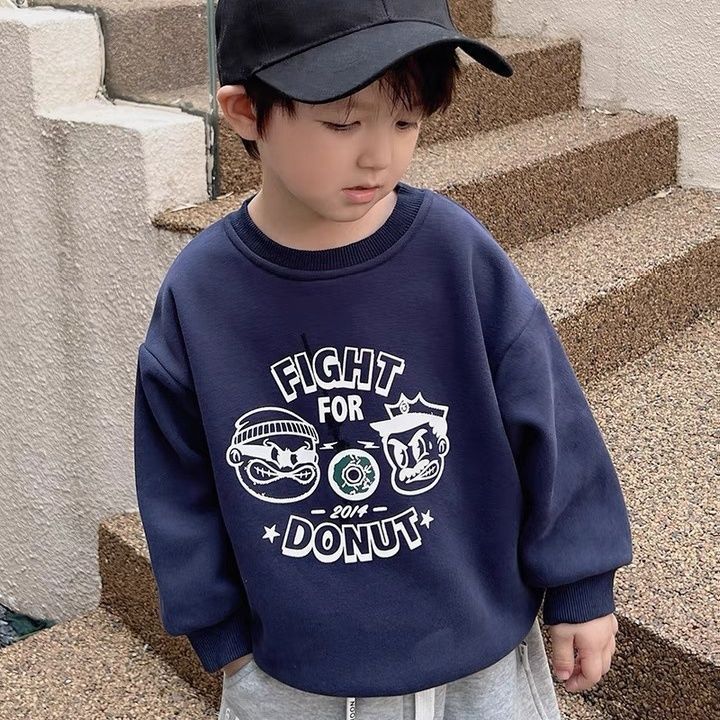 Boys Cotton Crewneck Sweatshirt Loose Fit Spring Autumn Thin Top for Big Kids 90