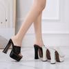 New mesh waterproof table size high heels thick heel outer wear fairy fashion one-word sandals