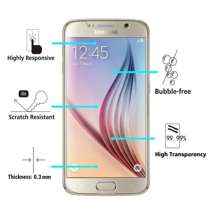 Screen Protector Glass Film - Phonillico® - Samsung Galaxy S6 - Pack of 2 - Ultra Resistant - Anti-Scratch