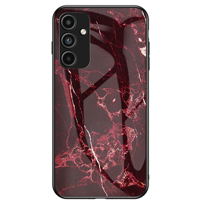 

For Samsung Galaxy A15 4G Cover Fall Proof Marble Pattern Tempered Glass+PC+TPU Shell Blood Red Marble