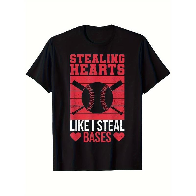 European sizes Baseball Valentine s Day T-Shirt  That Steal Hearts Like I Steal Bases  - Soft Breathable Tee Suitable for Boys & Girls, 164cm чёрный