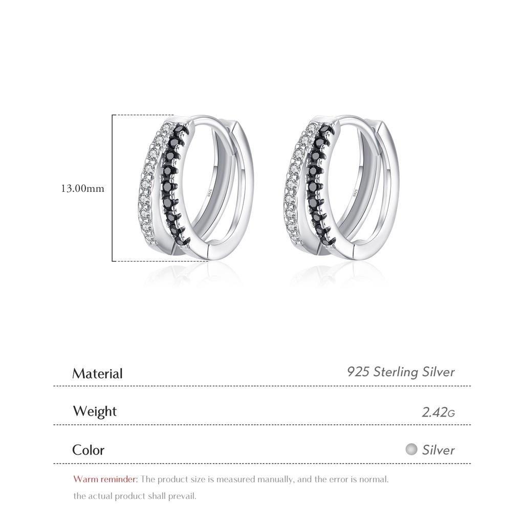 Classic Round Ear Buckles for Women Fine Jewelry 925 Sterling Silver Line Simple Black White Zirconia Trendy Hoop Earrings