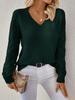 V-Neck Crochet Jacquard Sweater: Women's Loose Fit, Long Sleeve Pullover for Spring & Autumn