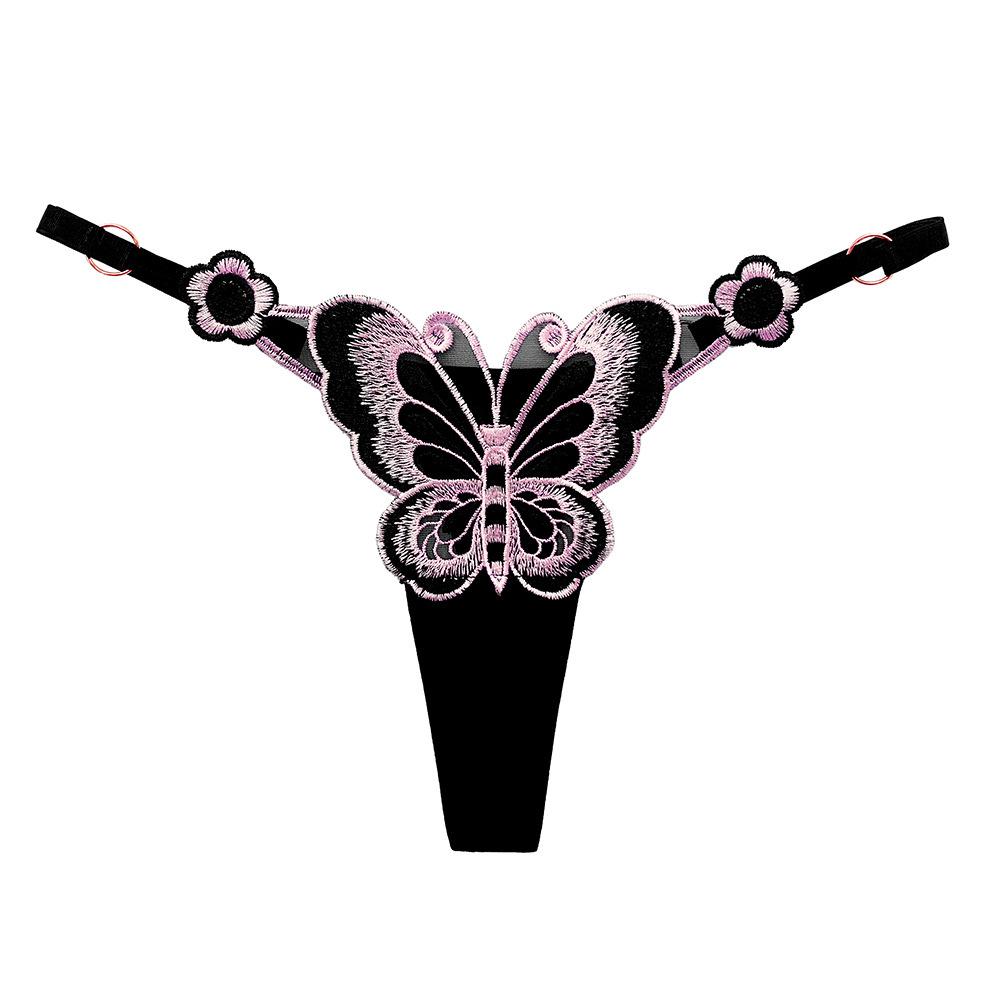 Butterfly Embroidery Low-Rise See-Through Thong