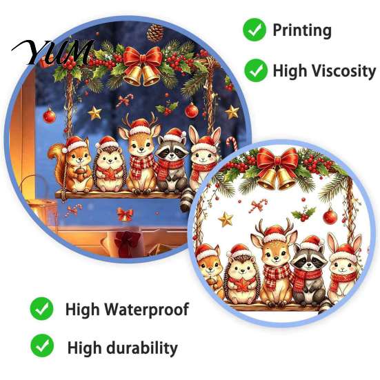 Festive Window Decorations Christmas Animals Decal, Static Cling Removable Sticker, Waterproof PVC Cute Winter Party Ornaments Deer Bunny on
