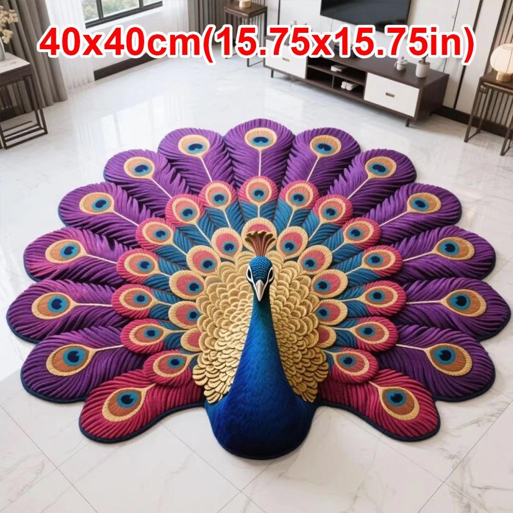 Soft Peacock Carpet Non-slip Bathroom Floor Mat Portable Blanket  for Living Room Tea Table Bedside