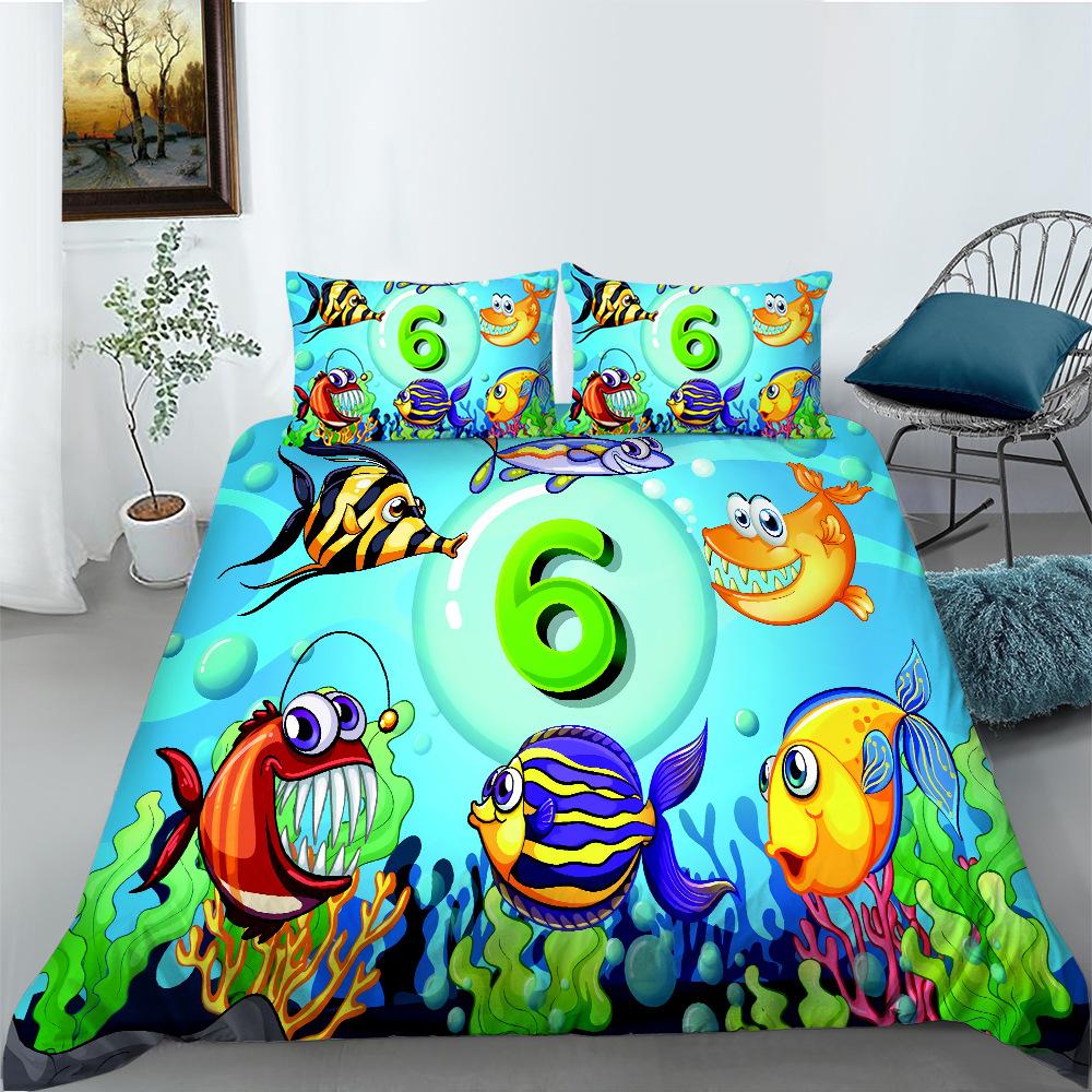 Bedding Two Or Three-Piece Set Cartoon Marine Animal Series Digital Printing Polyester