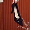 Women's Fashion Thin Heel Shoes Autumn New Pointed Head Shallow Mouth Metal Buckle A Slip-on Wear-resistant High Heels