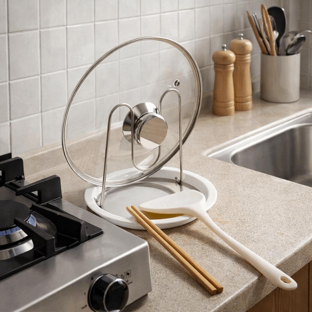 Folding Pot Lid Holder Stainless Steel Pot Lid Stand Pan Cover Shelf Spoon Rest  Restaurant